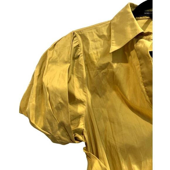 BCBGMaxazria Blouse Womens Small Yellow Stretch Dolman Sleeve Tie Waist V-Neck - Picture 5 of 12